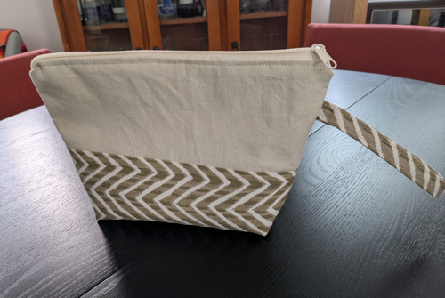 Image of a fabric bag with zipper sitting on a table